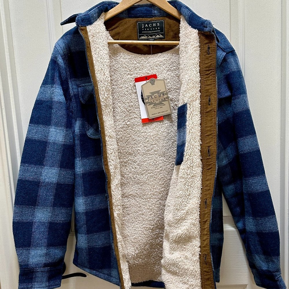 Jachs New York Men's Wool Blend Jacket Size M Blue Plaid Sherpa Lined Ragged NEW - Picture 12 of 14
